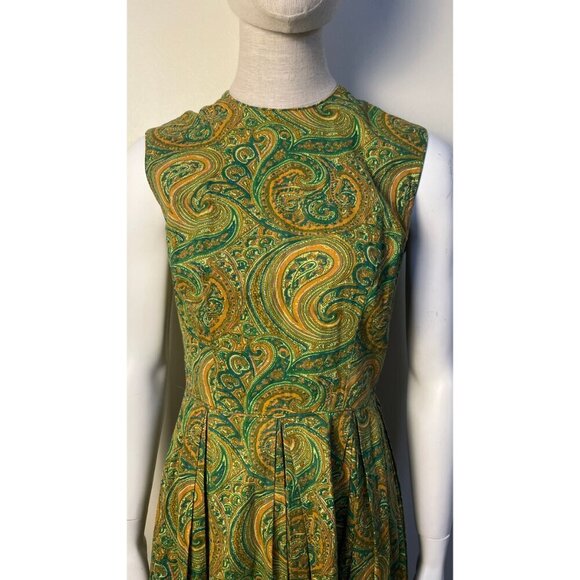 VINTAGE 60'S KERRYBROOKE PAISLEY PLEATS DRESS 2/4 - Picture 2 of 7